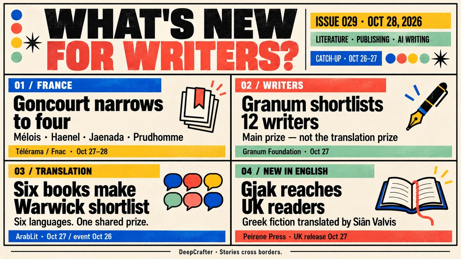 Four literary developments: Goncourt, Granum, Warwick and Gjak. Issue029, October28,2026.